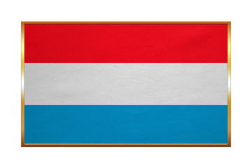 Fototapeta premium Flag of Luxembourg, golden frame, fabric texture