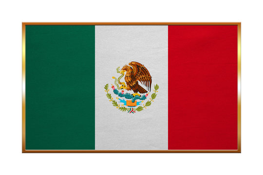 Flag of Mexico, golden frame, fabric texture