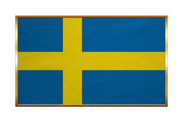Flag of Sweden, golden frame, fabric texture