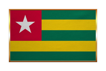 Flag of Togo, golden frame, fabric texture