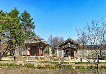 Naklejka premium Pavilions in Gyeongbokgung Palace in Seoul South Korea
