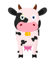 Cute cow cartoon standing isolated on white