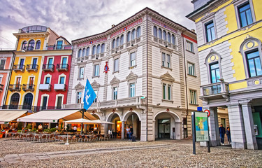 Piazza Grande in city center in Locarno of Ticino Switzerland - obrazy, fototapety, plakaty