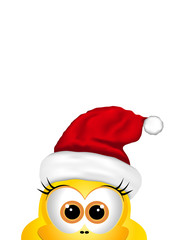 Christmas background with chicken in Santa hat