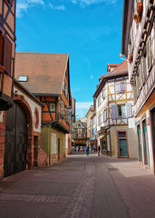 Fototapeta na wymiar Rue Saint Nicolas Street in Colmar in Alsace in France