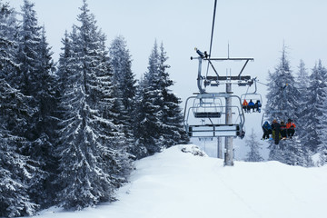 Ski lift in the forest - 128054411