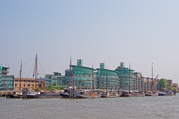 Ships along embankment and Thames River