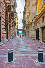 Street in city center in Lugano in Ticino Switzerland