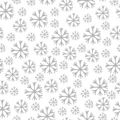 Winter seamless pattern with grey snowflake isolated on white