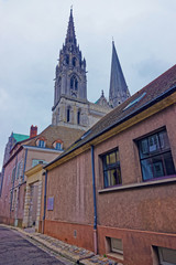 Fototapeta na wymiar Street view on Cathedral of Our Lady of Chartres France