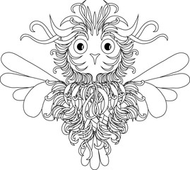 Fototapeta premium Black and white flying owl, zentangle vector illustration