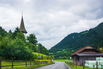 Fototapeta na wymiar Village Church in Boltigen at Jaun Pass in Fribourg Switzerland