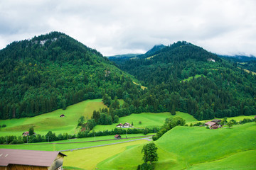 Fototapeta na wymiar Village in Boltigen at Jaun Pass in Fribourg in Swiss