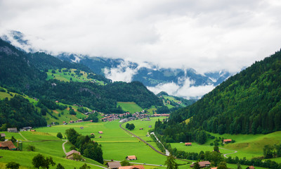 Fototapeta na wymiar Village in Boltigen at Jaun Pass in Fribourg of Switzerland