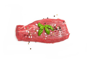 raw beef meat fillet on a white background.Top view.
