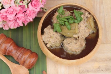 Soup with bitter melon stuffed with minced pork.