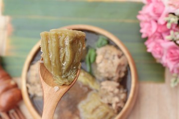 Soup with bitter melon stuffed with minced pork.