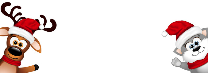 Funny cat and Reindeer on white background