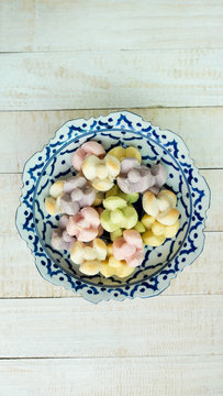 Thai Shortbread Cookies on wood background
