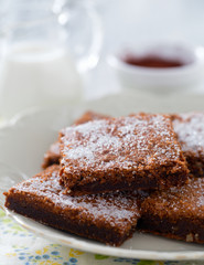  Chocolate Brownie on wooden surface