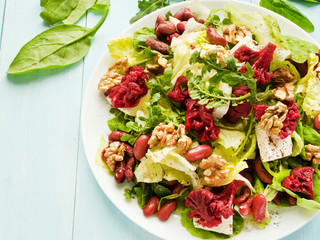 Salad herbs and marinated veggies