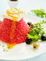 Rice with tofu and egg yolk