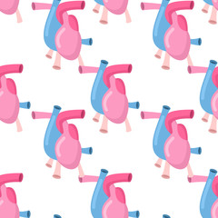 Heart anatomy body seamless pattern. Atrial and ventricular patt