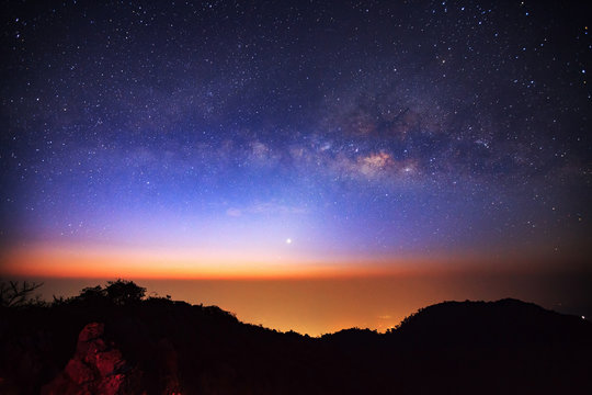 Milky Way Galaxy at Doi Luang Chiang Dao before sunrise. Long ex