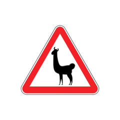 Lama Warning sign red. llama Hazard attention symbol. Danger roa
