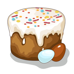 Easter holiday cake and painted eggs. Vector