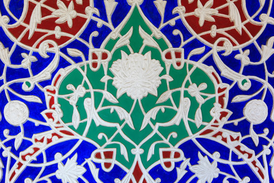 Colorful tiles on the wall. Uzbekistan