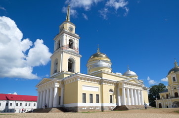 Fototapeta na wymiar Tver region, Russia - August 4, 2016: Orthodox monastery of the Nilo-Stolobenskaya (Nil) deserts in the Tver region. Epiphany Cathedral