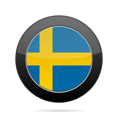 Obraz premium Flag of Sweden. Shiny black round button.