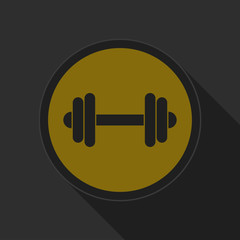 yellow round button with black dumbbell icon