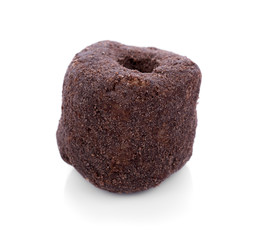 Crunchy corn chocolate snacks on a white background