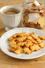 Homemade shortbread bear cookies and coffee