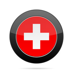 Flag of Switzerland. Shiny black round button.
