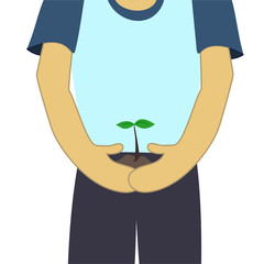 A Man Holding Small Plant to Grow