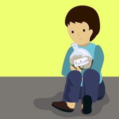 A Man Holding a Saving Jar With The Word Future Written On It, Protecting his Saving for Future Concept