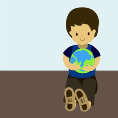 A Boy Protecting The World Concept by Holding Globe