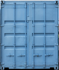 Blue metal shipping container double doors