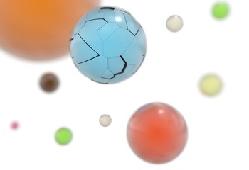 flying reflective colorful balls and one brocken ball isolated on white 3d illustration