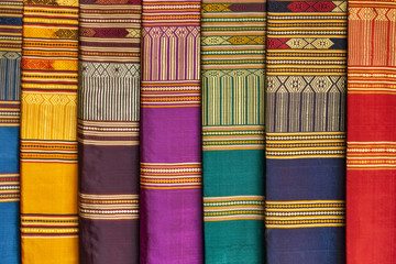 Traditional hand-woven Lao silk fabric, Luang Prabang, Laos