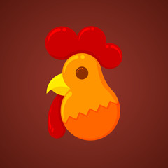 New Year. Christmas. Rooster symbol of the new year. Icon. Emblem. Cartoon. Isolate. Flat. Stock vector.