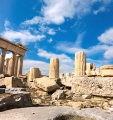 Ancient stones around Parthenon on the Acropolis, Athens, Greece