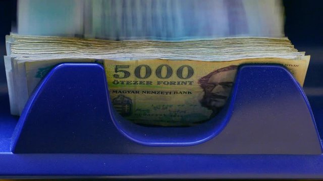 Hungarian Forint banknotes counted by a Currency counting machine 