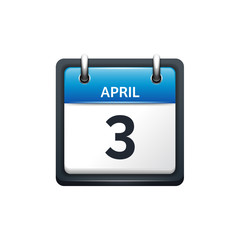 April 3. Calendar icon.Vector illustration,flat style.Month and date..Sunday,Monday,Tuesday,Wednesday,Thursday,Friday,Saturday.Week,weekend,red letter day. 2017,2018 year.Holidays.