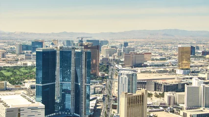 Foto auf Glas The Strip of Las Vegas - Hotels Aereal View © kenzos