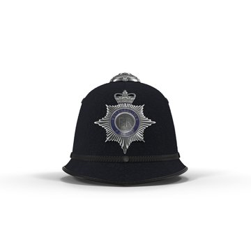 traditional british police helmet isolated on white. Front view. 3D illustration