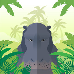 Hippo on the Jungle Background